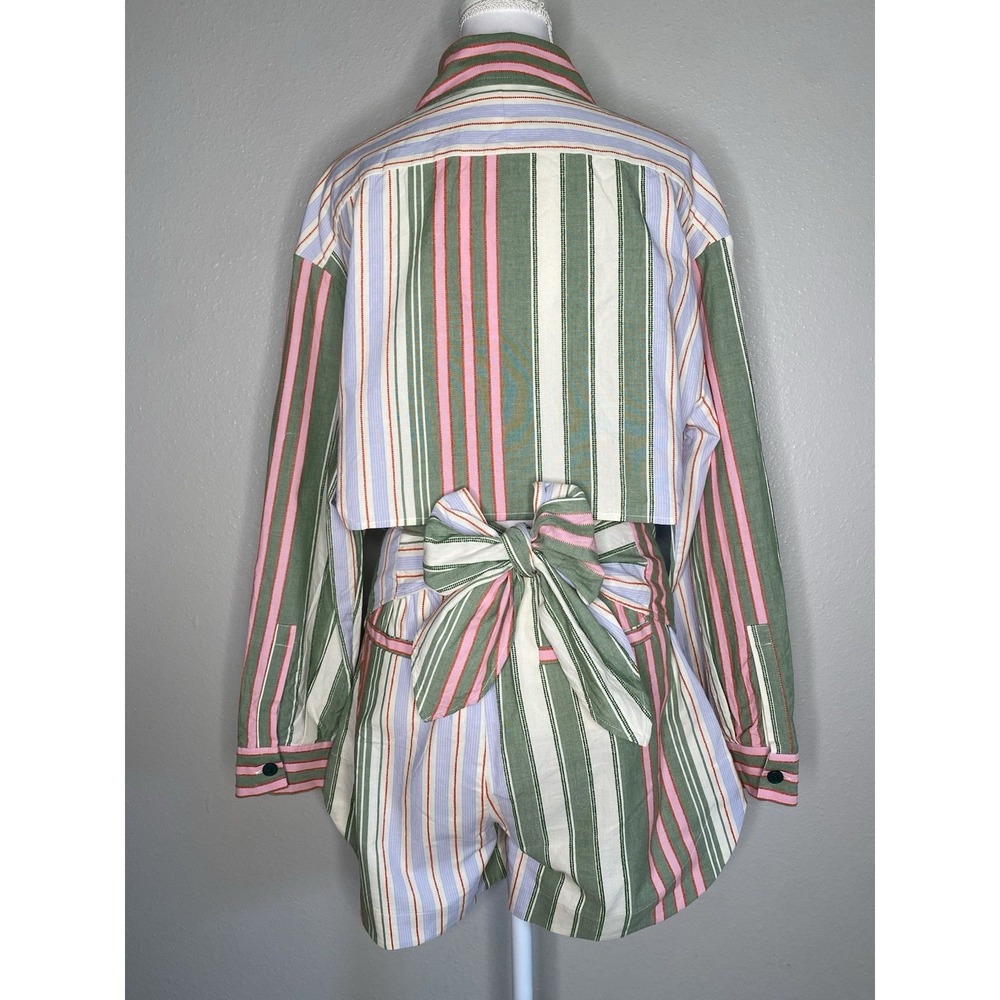 Stine Goya Striped Organic Cotton Set Tie Back Top & High Rise Shorts XXS - Picture 7 of 15